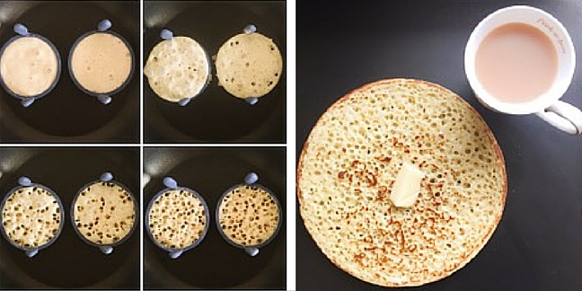 Crumpets being cooked