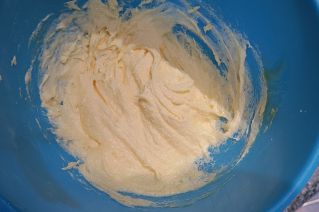 Butter, caster sugar and eggs whisked together