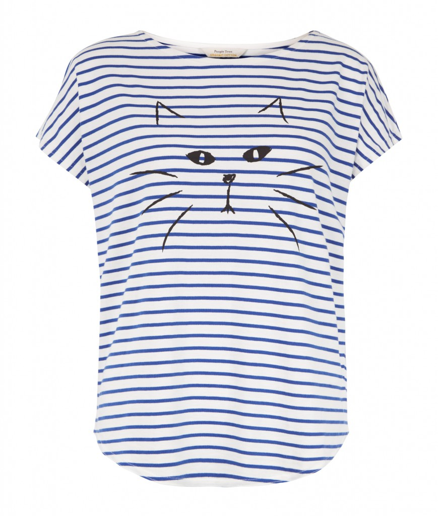 Stripe cat tee in blue from People Tree