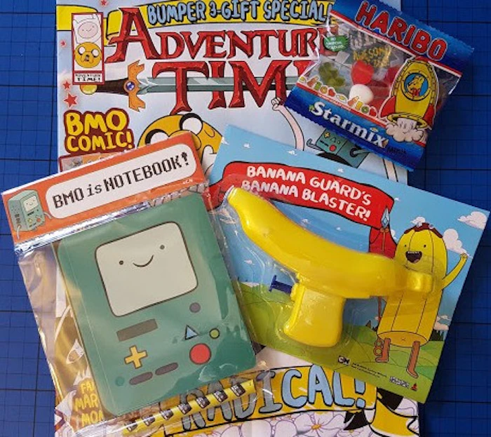 A selection of free gifts in Adventure Time magazine