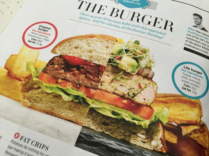 Woman's Health Magazine feature about a healthier burger recipe