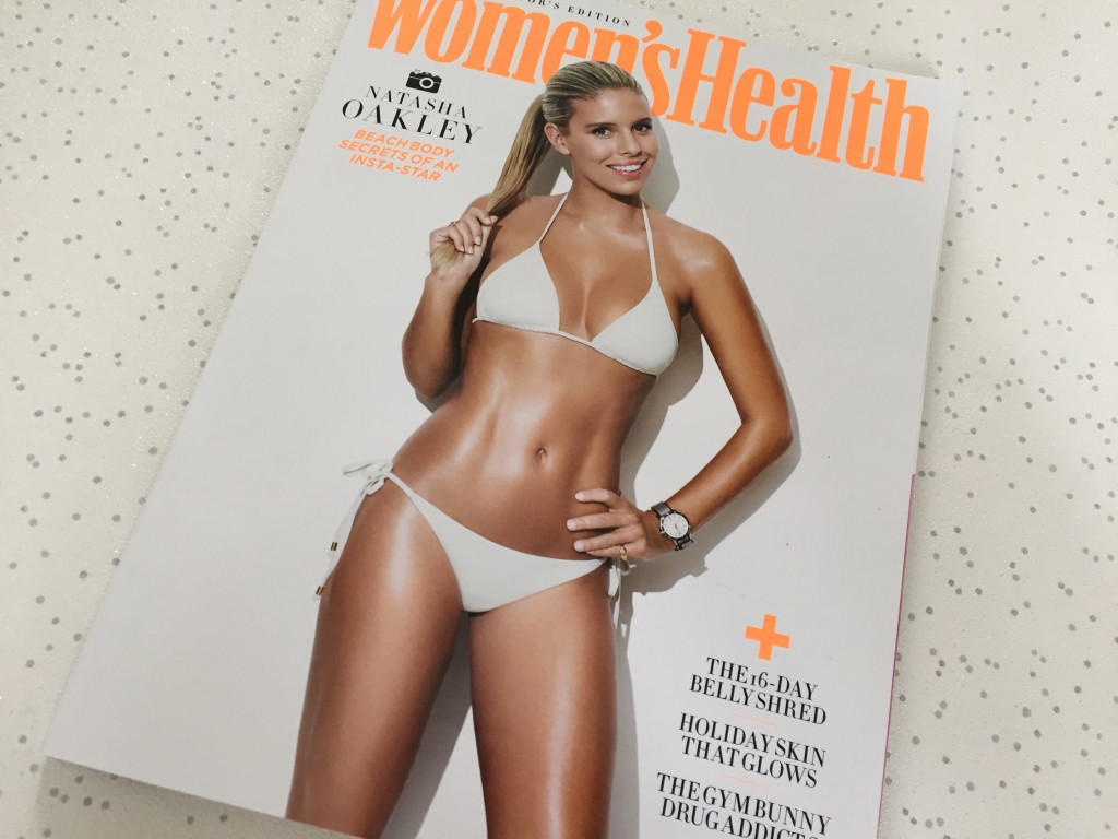 Woman's Health Magazine front cover featuring a healthy woman in a white bikini
