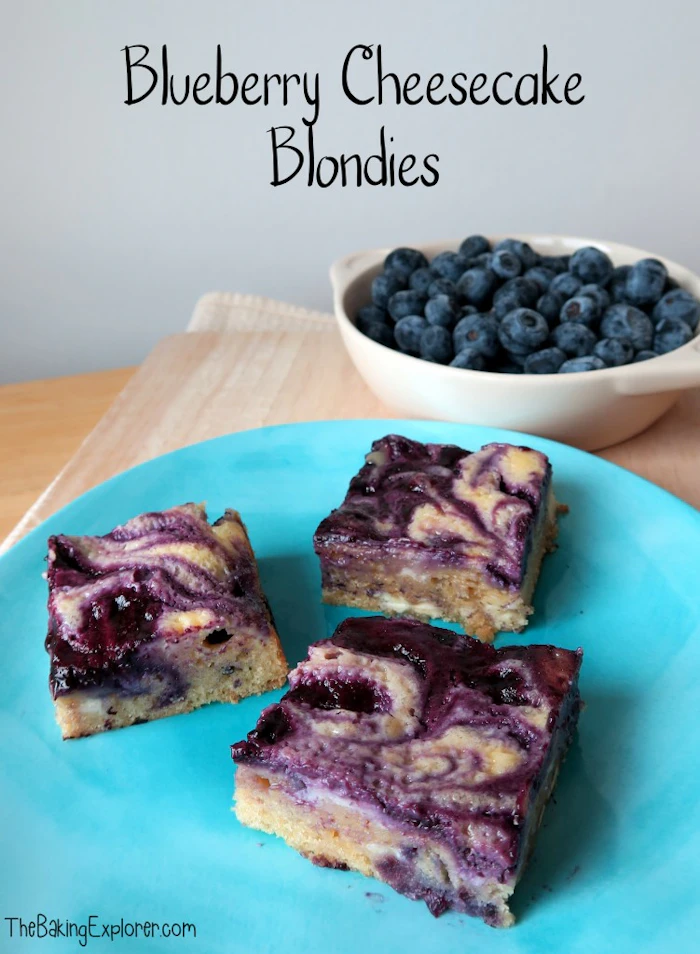 Blueberry Cheesecake Blondies, a recipe from a 2016 issue of Delicious Magazine