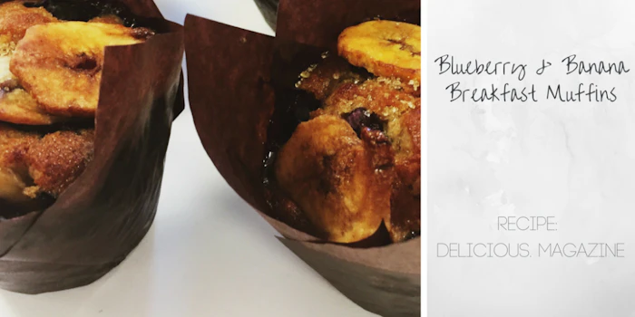 delicious magazine's breakfast blueberry and banana muffins